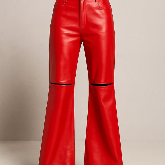 8 by YOOX Genuine Lambskin Leather Pants Red Cutout Flared High Waist Size 10 &4 - Picture 2 of 14